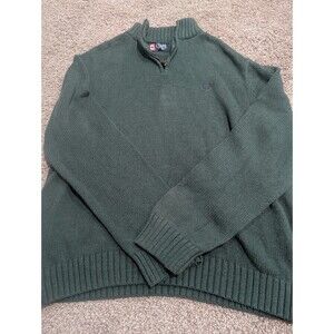Chaps Knit Sweater Men's Size XL Quarter Zip Green Mock Neck Logo Long Sleeve